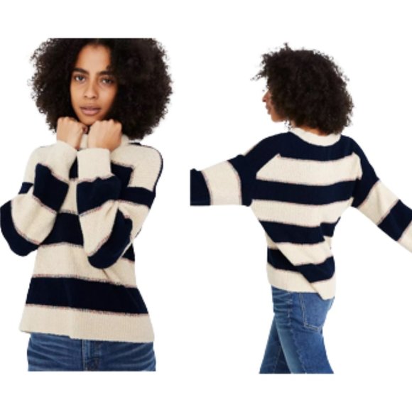 Madewell Sweaters - Madewell Navy/Ivory Striped Lakeville Cotton Pullover Sweater - XS